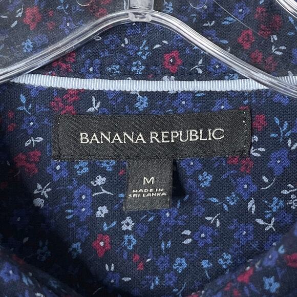 Banana Republic Men's Button Up Shirt M Blue Floral Long Sleeve Performance Knit - Picture 6 of 8